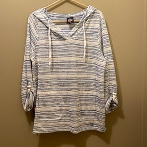 GVS Blue and White Striped Semi-Sheer Lightweight Hoodie Top Medium.